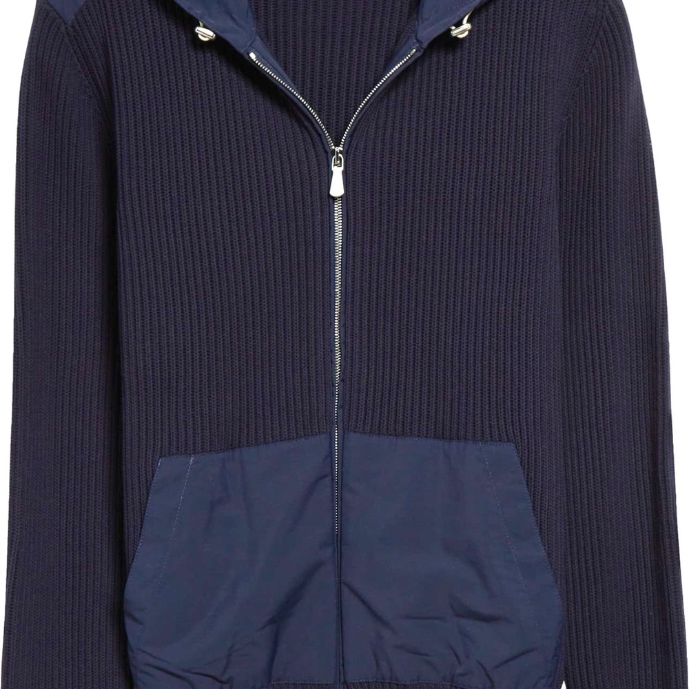 Eleventy Blue 100%Auth Zip-Up Sweater with Ribbed Knit Texture w/Hoodie,sz52,NWT